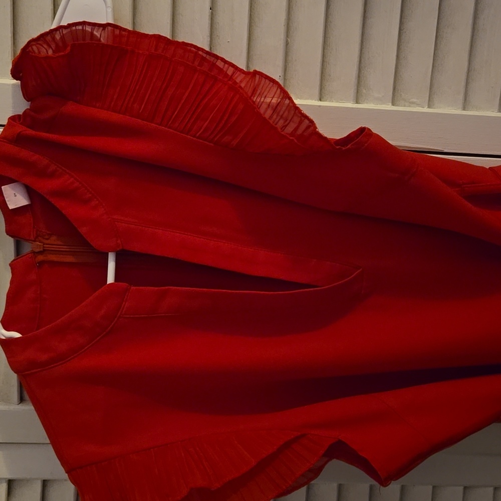 Red Wideleg Ruffle Sleeve Jumpsuit - Picture 2 of 5